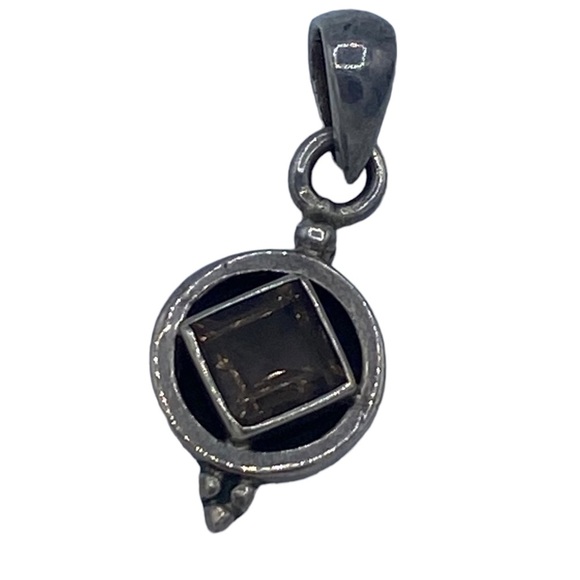 Sterling silver 925 pendant charm geometric w faceted smoked quartz - Picture 5 of 6